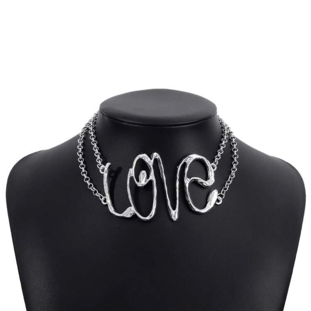 Love Letter Necklace, Metal Texture, Hip Hop Creative Pendant Necklace - Picture 2 of 4